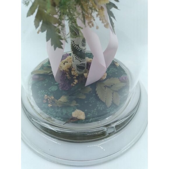 Natural Freeze Dried Rose Floral Arrangement In Glass Cloche 9" - Picture 8 of 12
